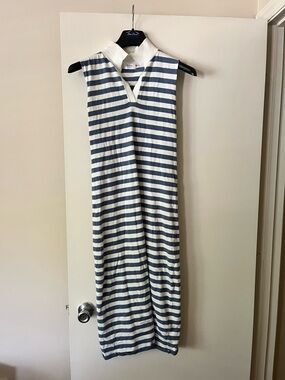 Bluivy Navy and White Striped Sleeveless Midi Dress